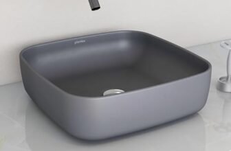 Plantex Premium Tabletop Ceramic Square Wash Basin/Countertop Bathroom Sink (Smoke, 16 x 16 x 5 Inch)