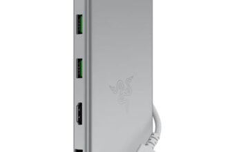Razer USB C Dock (Mercury White) Docking Station, 11-Port Design, USB-C Port, USB-A Port, Gigabit Ethernet Port, HDMI Port, UHS-I SD/MicroSD Card Slot, 3.5mm Audio Composite Jack, U-S-B Sea Dock