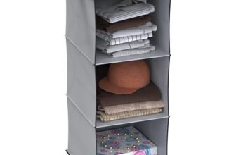 MY ARMOR Hanging Shelf Cloth Storage Organizer, Universal Fit Hanging Closet Organizer for Wardrobe, 10 x 12 x 35 Inches (Grey, 3 Tier Shelf, Pack of 1)