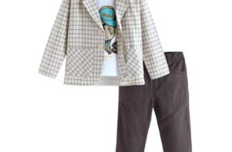Hopscotch Boys Checkered Cotton Formal Set In Beige Color for 2-3 Years