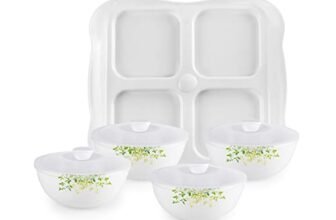 Cello Dazzle Series Opalware Green Orchard Dry Fruit Set of 9, White
