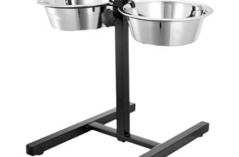 PETS EMPIRE Adjustable Pets Bowl Elevated Double Diner Dog Bowls (900 ml x 2) | H-Base Stand with Stainless Steel Removable Bowls | Pet Feeder Raised Dog Food Bowl – Dog Feeding Station