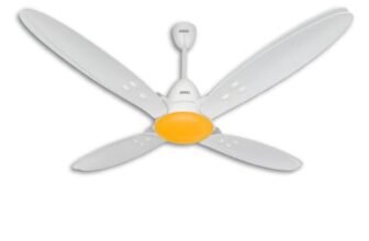 USHA Bloom Lily Nova 4-Blade BLDC Ceiling Fan |100% Copper Motor |Bi-Directiona|RF Remote |Sleep, Boost & Timer Mode |Whisper-Quiet |Dust-Resistant |3Y Motor & 2Y PCB Warranty | White & Saffron Yellow