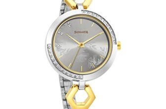 Sonata Utsav Grey Dial Two Toned Bi Metal Strap Analog Watch for Women-NR8184BM01