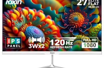 Foxin 27 Inch FHD Flat LED Monitor 1920×1080 Pixel Elite Series | IPS Panel, HDMI & VGA Port, 120Hz Refresh Rate, Frameless, Slim Bezel, Wall Mountable, 16.7 M Colors | 3 Years Warranty | White