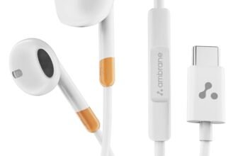 Ambrane Wired Type C in Ear Earphones with in-line Mic for Clear Calling, 1.2M Cable, 14mm Dynamic Drivers for BoostedBass, Multi-Functional Controller for Type C Enabled Mobiles (Stringz 02, White)