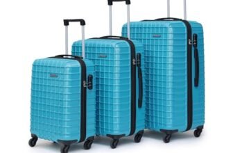 YAYAVAR Set of 3 Cabin & Check-in Medium,Large-74;64;54 CM, 360 Degree Rotating Wheels,Polycarbonate Material,Hard Luggage with Telescopic Handle and Combination Locking Mechanism,Lyon(Set of 3,Teal)