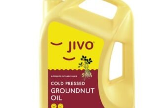 Jivo Cold-Pressed Groundnut Oil 5 Litre | Unrefined Peanut Oil | Vitamin A and D Fortified Edible Oil | Contains MUFA and PUFA | High Smoke Point | Ideal for Deep-Frying, Tempering, Sautéing, and Roasting