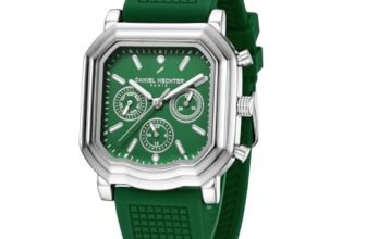 Daniel Hechter Paris Moulin Collection Analog Watch for Men with Square Case, Luminous Hands & Markers, Green Multifunction Dial and Green Silicone Strap – DHM1032-33