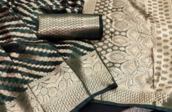 Navanari Woven Bollywood Organza Saree(Dark Green)