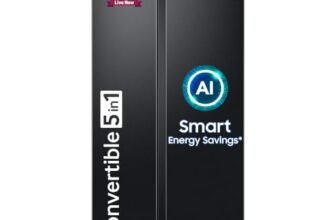 Samsung 653 L, 3 Star, Frost Free, Double Door, Convertible 5-in-1 Digital Inverter, Side By Side AI Enabled Smart Refrigerator with WiFi (RS76CG8003B1HL, Black Matte/Black DOI)