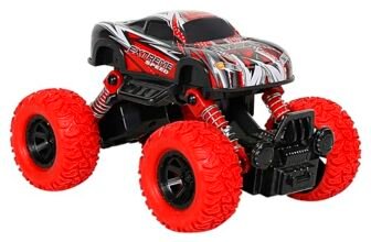 RALLEYZ Red Pull Back Monster Car | Pull Back Car Toy for Kids 3Y+ | Friction Powered Big Wheel Stunt Vehicle | Off Road Racing Adventure Toy | Birthday Gift for Boys and Girls