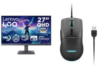 Lenovo LOQ 27Q-10 | 27″ (68.5cm) QHD IPS 180Hz Gaming Monitor M210 Wired RGB Gaming Mouse