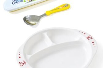 GLUN® Premium Kids’ Mealtime Set, 3 Compartment Feeding Plate with Durable Stainless Steel Spoon, Soft-Grip with Travel Case, Ergonomic Handle & Portable
