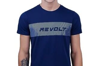 REVOLT Men’s Soft & Comfortable Round Neck T-Shirt – Gradation Print, Logo Branding (Midnight Navy, M)
