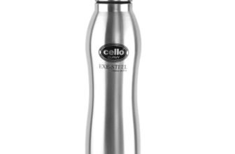 CELLO New Curvy Stainless Steel Water Bottle for Daily Use 1000ml Silver | Single Wall Freezer & Fridge Safe, Rustproof & Leak Proof Lightweight Easy to Carry Water Bottle for Office Travel and Gym