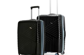 LAttitude By Provogue Core Set of 2 Trolley Bags Medium + Large Polypropylene Hard Suitcase, 8 Spinner Wheels, Recessed Number Lock, Lightweight Luggage for Men & Women Midnight Black/Arctic Blue