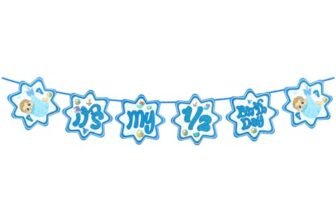 Half Birthday Banner for Baby Boy Kids Child Twins Blue Happy Its My 1/2 Year Way to One Birthday Decoration Without Balloon Curtain 6 Month
