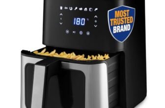 KENT Digital Air Fryer 5L | 1400W | Bake, Grill & Roast | Up to 80% Less Oil Usage | 8 Preset Menu | Rapid Heat Circulation | Digital Display & Touch Control Panel | Glass Window with in built Light