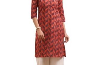 rangita Peach Cotton Printed Straight Kurta with Palazzo | Kurta Set for Women_XL