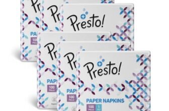 Amazon Brand – Presto! 1 Ply Tissue Paper Napkin | 600 Pulls | 100 Pulls X 6 Packs | 100% Natural Virgin Cellulose Fiber