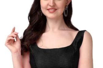 Pujia Mills Black Blouse for Women | U Neck Mono Banglori Silk Plain Back Open Sleeveless Blouse|Blouses for Women Readymade Stylish | Size : 32 to 42 | Wedding Reception Party Engagement