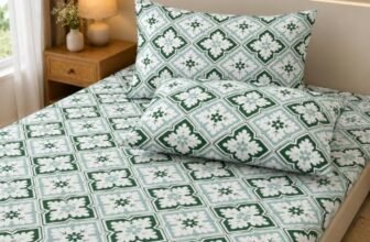 Homedy Premium Cotton Fitted Bedsheet King Size 78 x 72 x 8 Inches with 2 Pillow Covers | 220 TC | All-Around Elastic Deep Pocket Bed Cover Mattres Protector Cover | Colour – Forest Green Tile