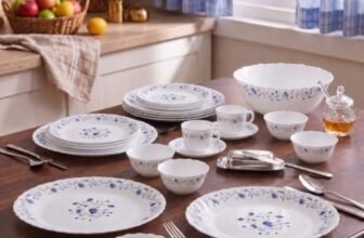 La Opala Classique Opalware Dinner Set, 53 Pcs, Family of 8, Blue Mystique