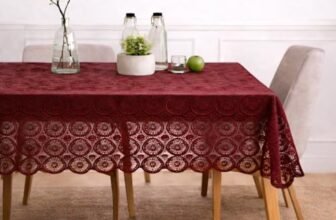 STITCHNEST Cotton Net Table Cover for 2–4 Seater Dining Table | Decorative Lace Design | |40×60 Inch Rectangular Center Table Cloth | Red | Pack of 1
