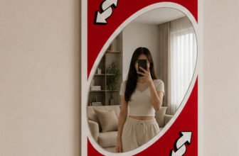 adinfinitum Wodden Decorative Mirror(18 inch X 12 inch, Uno Reverse RED)