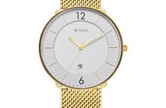 Titan Black & Gold Quartz Analog with Date White Dial Gold Stainless Steel Strap Watch for Men – NT1849YM01