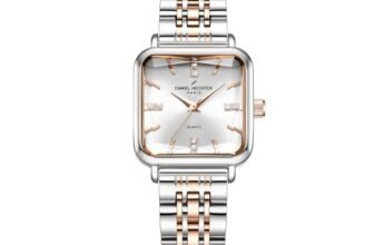 Daniel Hechter Paris Collection Analog Watch for Women with Square Silver Dial, Crystal Hour Markers, Quartz Movement and Two-Tone Silver & Rose Gold Stainless Steel Strap – DHW2028-66