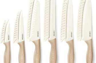 CAROTE Knife Set 12 Piece Ceramic Coated Stainless Steel with Guards White