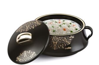 CELLO Midas Casserole Hot Pot Box for Daily Use & Kitchen 1500 ml, Black | BPA Free Serving Inner Steel Insulated Food Grade Airtight Sturdy Handle Casseroles Case Set for Roti Chapati Rice Biryani