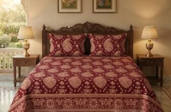 BSB HOME Premium Cotton Double Bedsheet with 2 Pillow Covers, 240 TC Soft Breathable, Skin Friendly & Hypoallergenic, Jaipuri Printed (90 x 100 Inches) (Kalki Print – Deep Maroon)