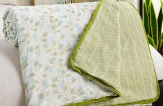 Story@Home Dohar Single Bed 100% Cotton AC Blanket for Summer | 144x 220CM, 150GSM Ac Comforter and AC Blanket for Summer | Sky Blue & White | Floral Pattern Quilt Duvet | All-Season Blanket