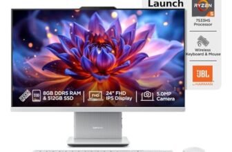 Lenovo IdeaCentre AIO Ryzen 5 7533HS 23.8″ FHD IPS All-in-One Desktop (8GB RAM/512GB SSD/Win11/Microsoft 365 Basic + Office 2024/3Wx2 Speakers/5MP+IR Camera/Wireless Keyboard & Mouse), F0HR00CFIN