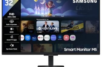 Samsung 32″ (80cm) M5 Smart Monitor with Smart TV Experience|FHD 1920 x 1080|Screen Mirroring TV Plus|Speakers|Adaptive Sound|Wi-Fi|HDMI|Bluetooth|LS32FM500EWXXL|Black