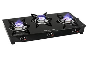 Lifelong LLGS18 Glass Top 3 Burner Gas Stove, Manual Ignition, LPG Compatible, Black (ISI Certified, Door Step Service, 1 Year Warranty)