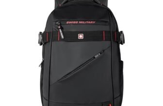 SWISS MILITARY 30L Laptop Travel Backpack for 15.6 Inch Laptop, Unisex Office & College Bag with Luggage Strap, Anti-Theft Pocket, Detachable Key Ring & Expandable Bottle Pocket Black