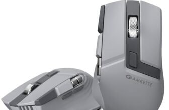 Amkette XS Series Flow S Ergonomic Wireless Mouse/Bluetooth Mouse with Side Scroll |2.4G + 3×BT, 7 Buttons, 3200 DPI Adjustable, Dedicated Fire Button, 500mAh Rechargeable | 2 Years Warranty