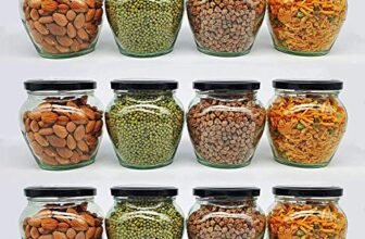 SITOVI Transparent Glass Jar and Container Air Tight Black Lid for Kitchen 400 ml Mataki Glass Jar with Airtight Metal Lid Pack of (6)