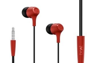 boAt Bassheads 95 Wired in Ear Phones,10Mm Drivers,Signature Sound,in-Line Microphone,Integrated Controls,Snug Fit,Lightweight,Voice Assistant,120Cm Cable & 3.5mm Jack (Raging Red)