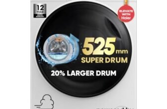 Haier 8 kg 5 Star Powered by AI-DBT with PuriSteam, 525mm Super Drum, Inverter Motor with In-Built Heater Fully Automatic Front Load Washer (HW80-IM12929C | White)