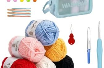 Complete Crochet Kit for Beginners Adults & Kids, All-in-One Crochet Starter Kit with 6 Multi-Color Acrylic Yarn Skeins, Ergonomic Crochet Hook, Zipper Storage Wash Bag, Stitch Markers & Needles