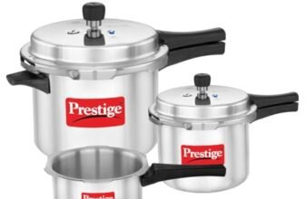 Prestige 2 Litre + 3 Litre + 5 Litre Aluminium Popular Max Outer Lid Pressure Cooker Combo with 2 Lids | Gas & Induction Compatible | Visual Pressure Indicator | Gasket Release Sys | 5Y Warranty | ISI