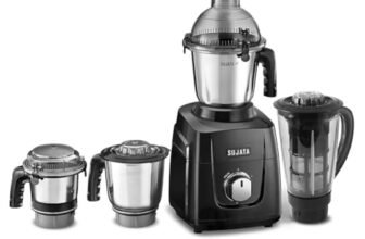 Sujata MG03 Mixer Grinder|1000 Watts Double Ball Bearing Motor|25000 RPM|Non-Stop 90 Mins Running|4 Jars including 1750ml Blender with Coconut Milk Extractor, 1500ml, 1000ml, 500ml Jar| (Black)