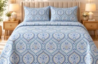 BSB HOME 240 TC Premium Floral Printed Double Bedsheet with 2 Pillow Covers, Soft Breathable King Size Bed Sheet, Elegant Bedroom Decor, Comfortable Care – 90 x 100 Inches (229 x 254 cm) – Powder Blue