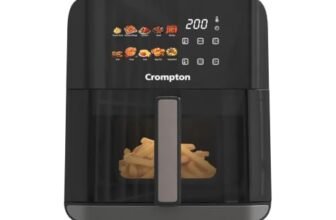 Crompton Ameo Edge 5L Digital Air Fryer, NutriGuard Technology, 10 Preset Menus, Interactive Digital Display, SilentPro Technology, Edge-to-Edge Design,1 Year Warranty (ACGAF-AMEO EDGE 5L)