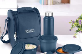 Classic Essentials Supreme Microwave Safe Set of 5 with Bottle|Bag & Cutlery 5 Containers Stainless Steel Office Lunch Box(1250 ml, Microwave Safe)